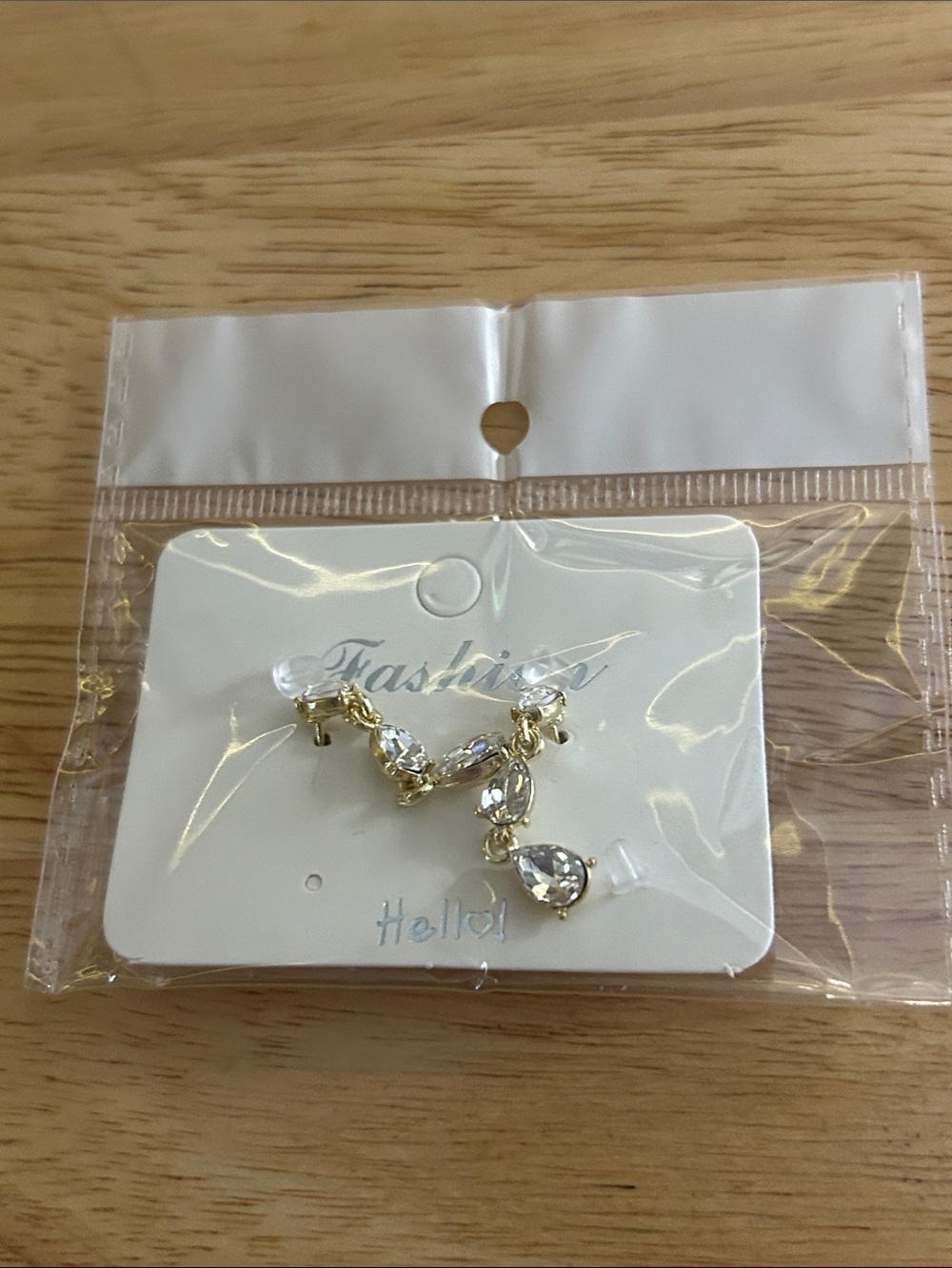 Gold-tone Crystal Ear Cuff with Clear Teardrop Accent